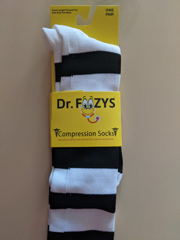 Compression Socks WHITE with BLACK STRIPES DFCS-10