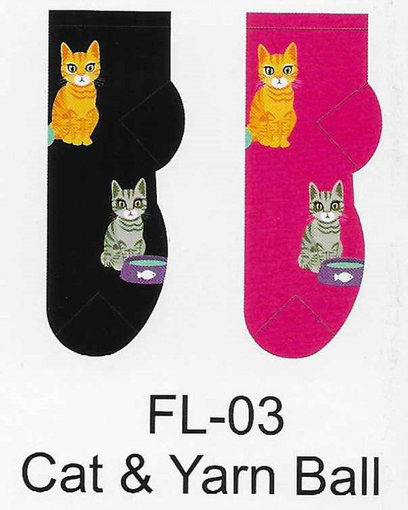 Cat & Yarn Ball No Show Socks  FL-03