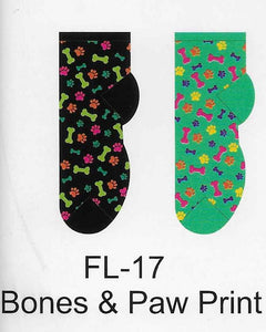Bones & Paw Print No Show Socks  FL-17