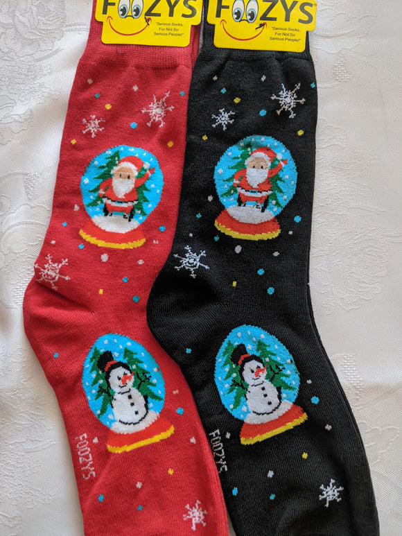 Santa & Snowman in Snowglobe Men's Christmas Socks MC-01