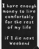 I have enough money to live comfortably for the rest of my life if I die next weekend    WYS-101   UNISEX